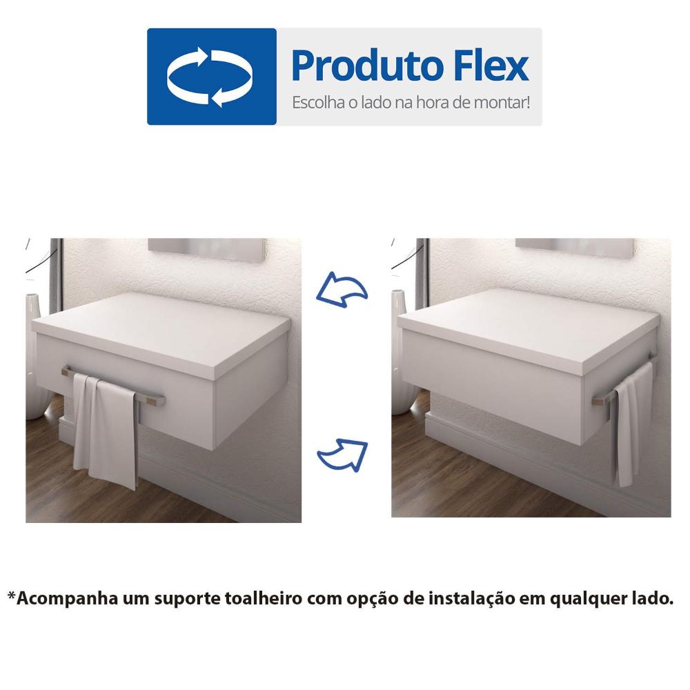 Miniatura Bancada para Banheiro 80cm com Cuba Folha F44 e Prateleira 805w Metrópole Compace Snow