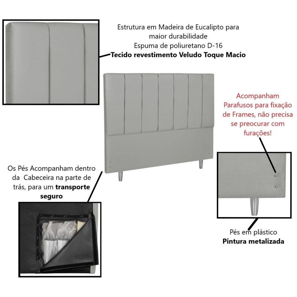 Cabeceira Estofada Carla Box Casal 140cm Veludo Cor:cinza Claro