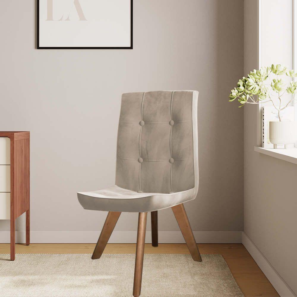 Miniatura Conjunto 03 Cadeira De Jantar Drop Com Botão Base Giratória Caramelo Suede Bege