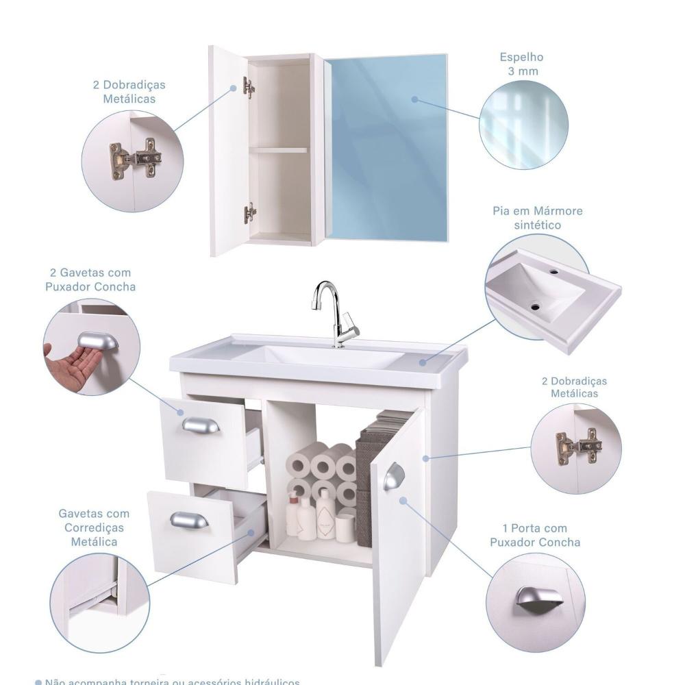 Miniatura Gabinete de Banheiro com Espelheira Kit Campinas 60cm Branco