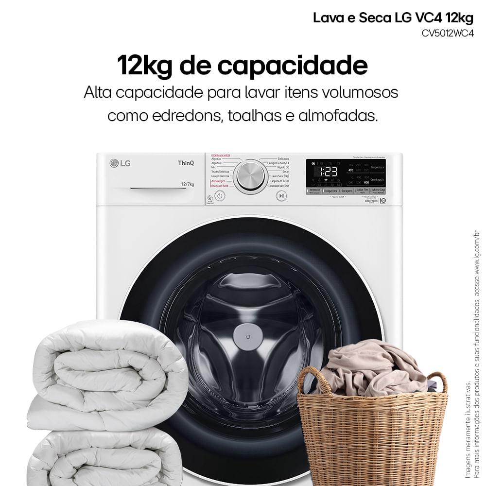 Lava e Seca LG VC4 Smart com Inteligência Artificial 12kg Branca CV5012WC4 127V