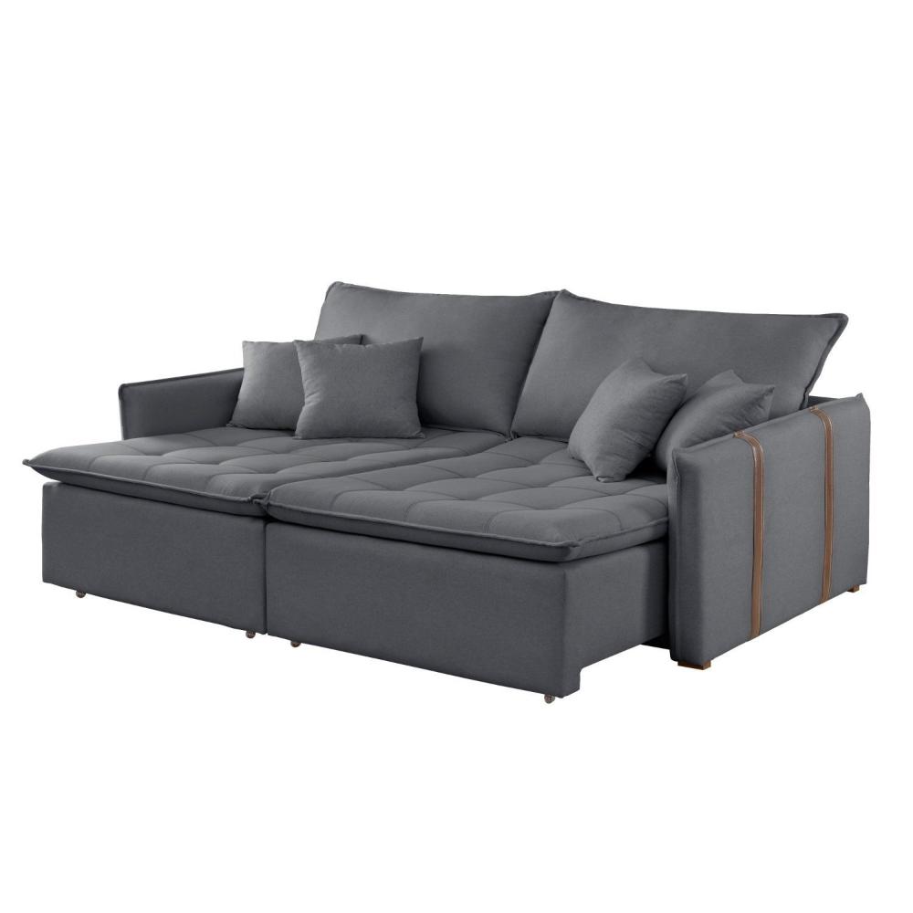 Miniatura Sofa Cama Retratil e Reclinavel 220cm Detroid Yescasa Cinza