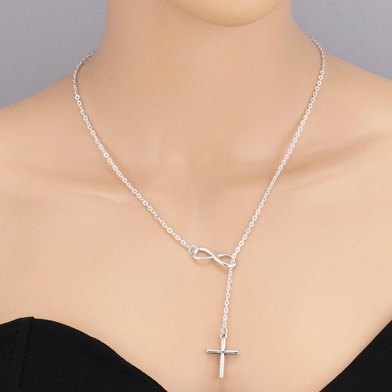 Miniatura Colar Feminino Símbolo Do Infinito Prateado Cruz