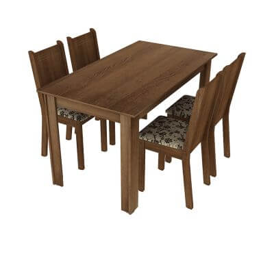 Miniatura Conjunto Sala de Jantar Rosie Madesa Mesa Tampo de Madeira com 4 Cadeiras Rustic/Floral Bege Marrom Cor:Rustic/Floral Bege Marrom