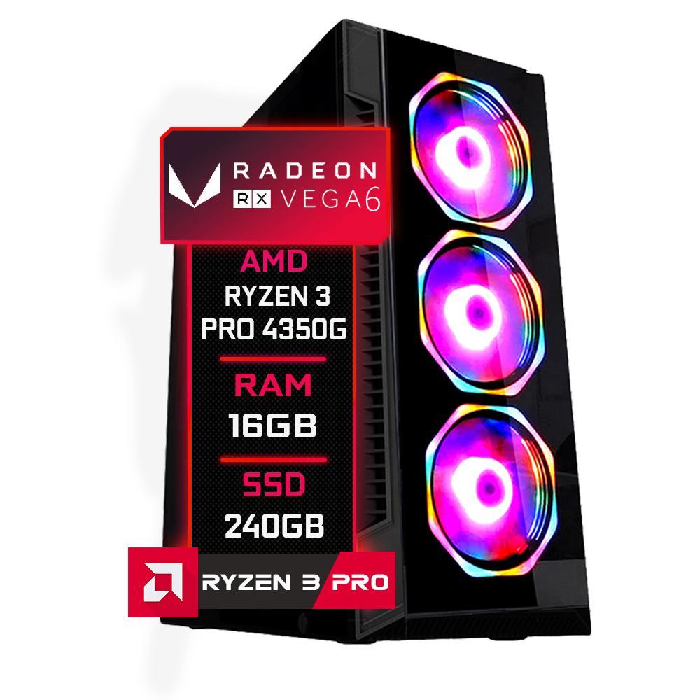 Miniatura Pc Gamer Amd Ryzen 3 4350G 16Gb Vega 6 Ssd 240Gb - 500W