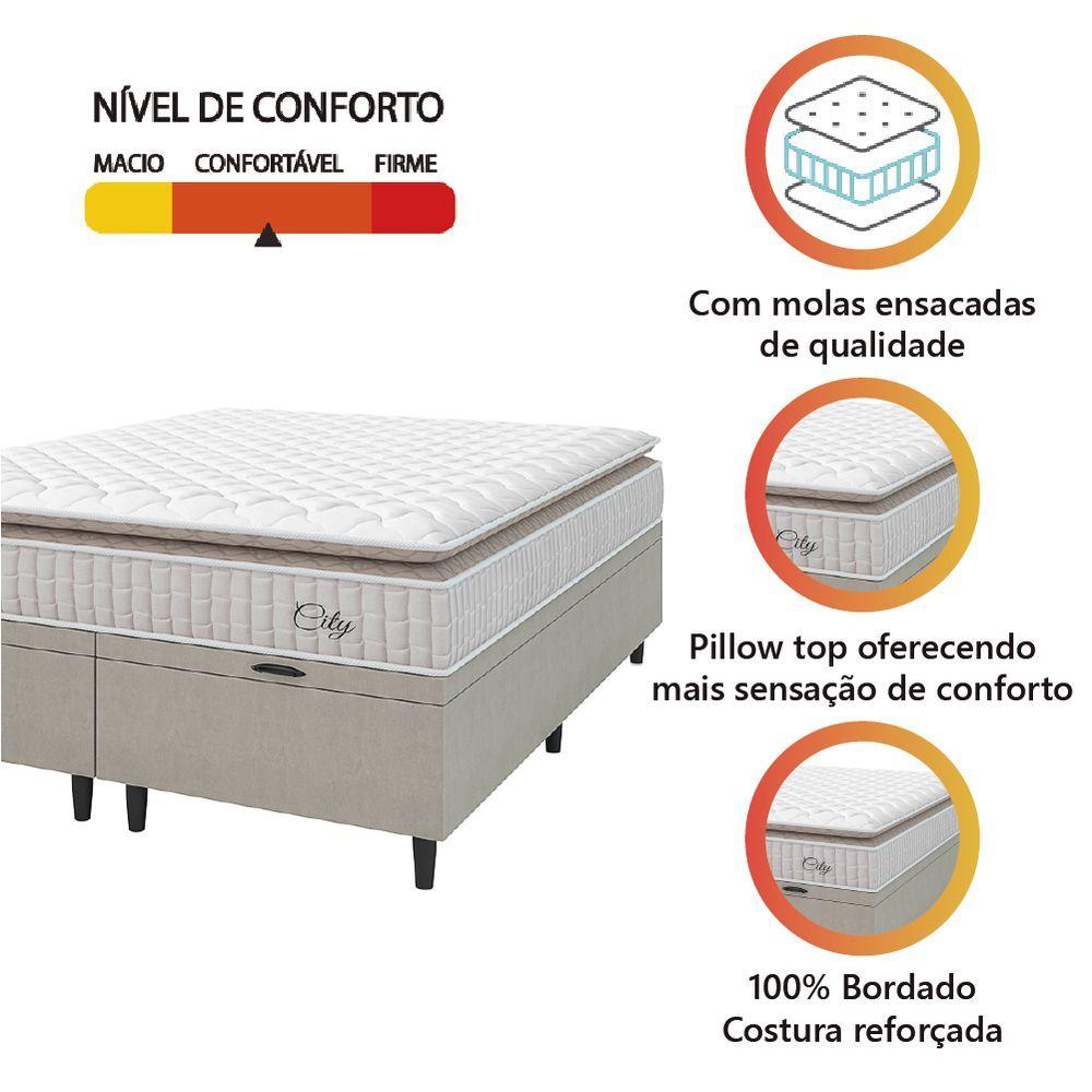 Miniatura Cama Box Colchão Baú Casal King Molas Ensacadas City Pillow Top 193x203x64cm Bege Branco