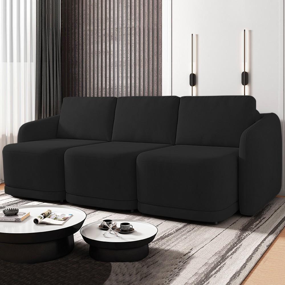 Miniatura Sofá Cama Casal Para Sala 276cm Polska K04 Veludo Preto - Mpozenato