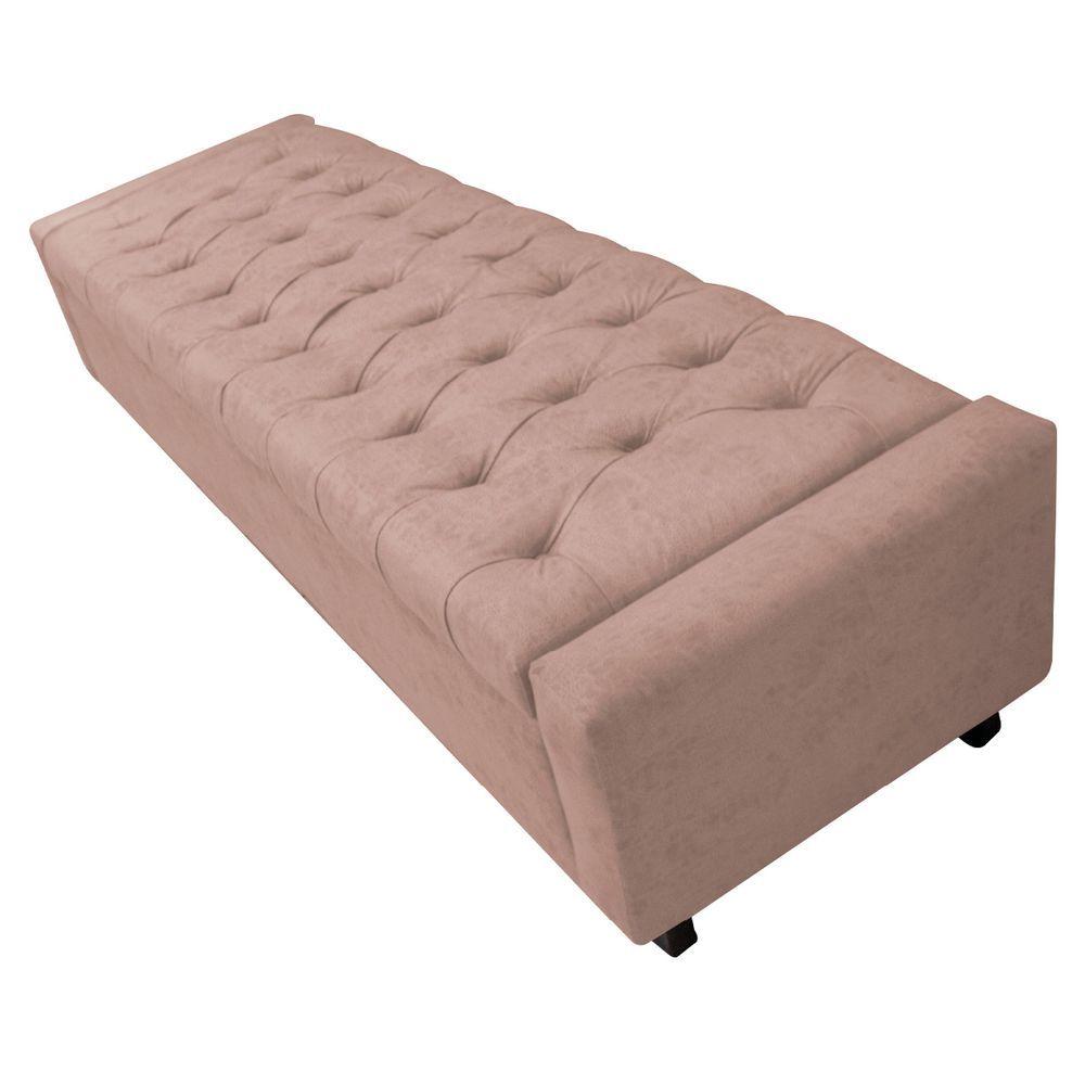 Calçadeira Baú Queen Everest P02 160 Cm Para Cama Box Suede - Amarena Móveis Rosê