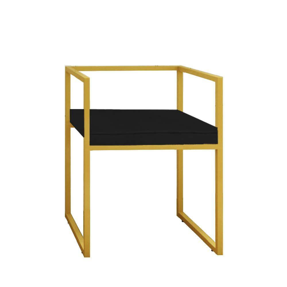 Miniatura Kit 04 Cadeira De Jantar Cubo Ferro Dourado Suede Preto