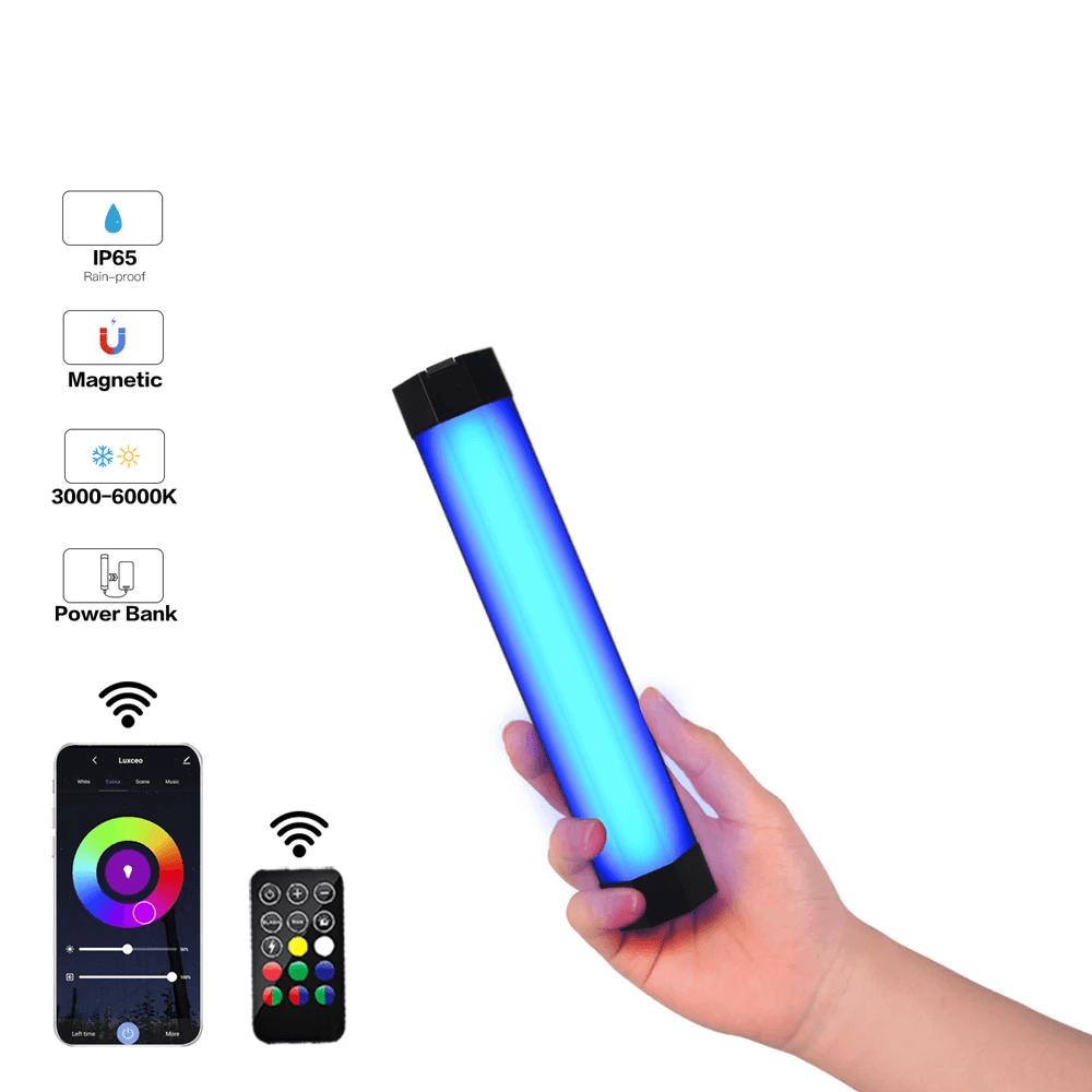 Miniatura Bastão LED RGB Luxceo P200 Luz Handheld (3000–6000K) Controle Remoto e Impermeável