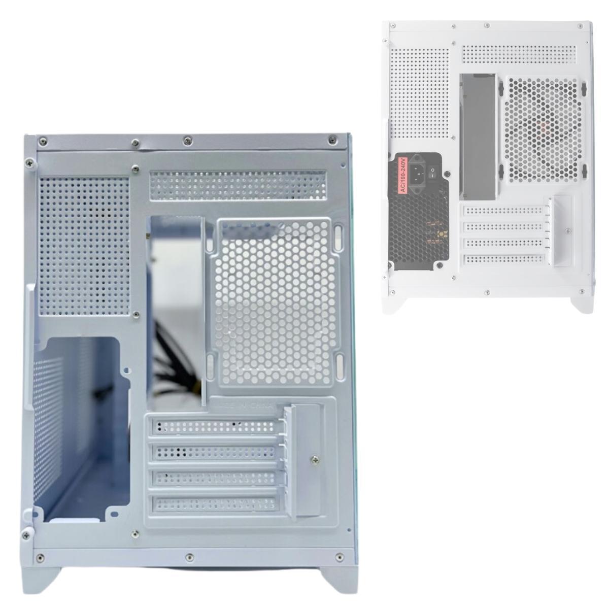 Gabinete Gamer Cubo Branco Aqua White Lateral Frente Vidro