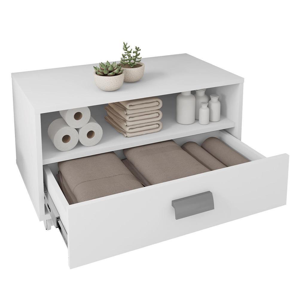 Miniatura Gabinete Armário Banheiro Com Rodízios Branco Towel Caemmun