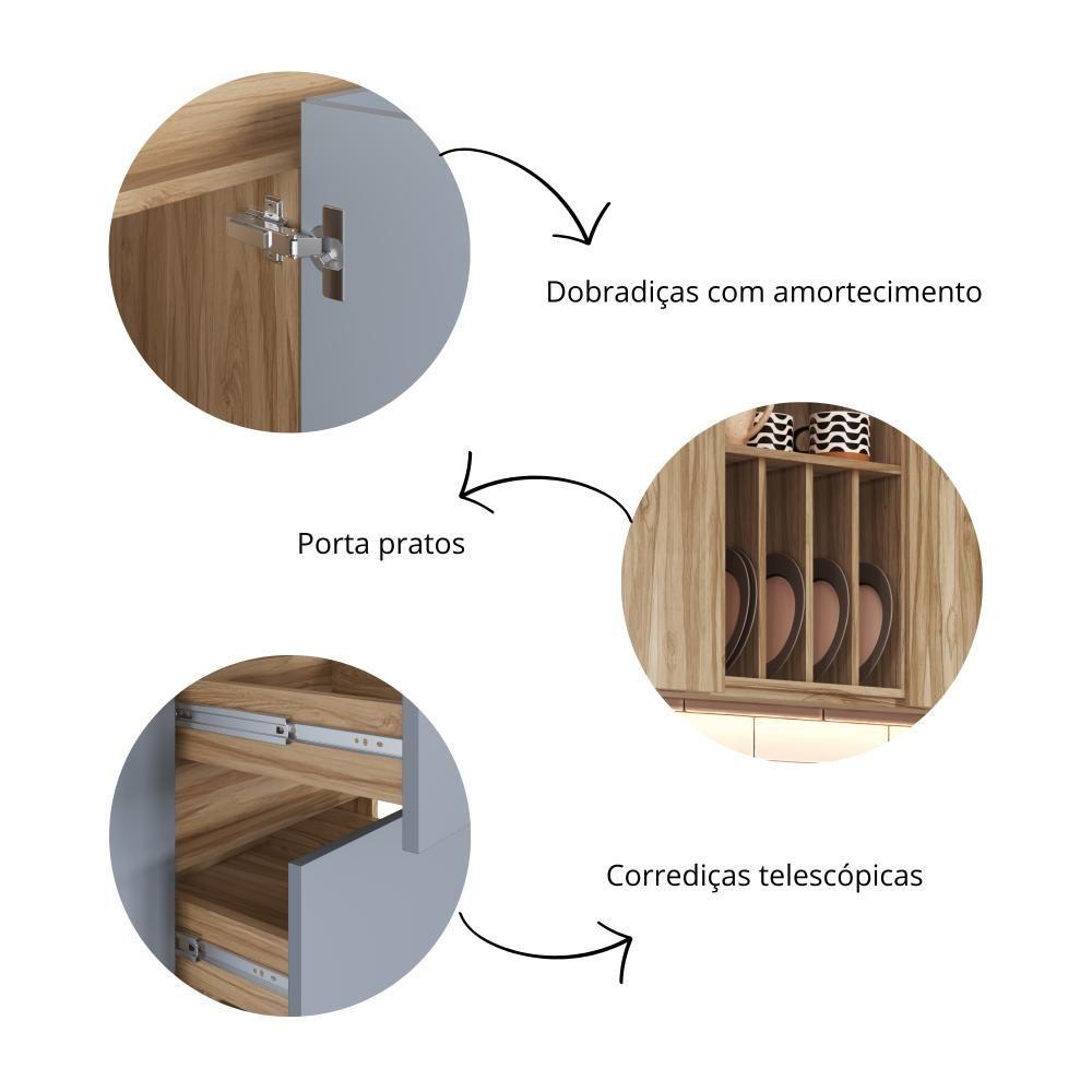 Miniatura Armário De Cozinha Completa Com Aéreo E Balcão 6 Peças Maldivas Decibal Carvalho Oak/briza