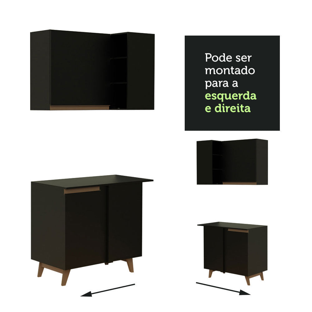 Armário de Cozinha Completa de Canto Madesa Reims 452001 com Balcão Preto Cor:Preto
