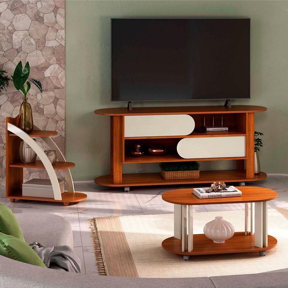 Miniatura Rack 65 Pol Mesa Centro E Apoio Sala Ma4 Cedro Off White Arly