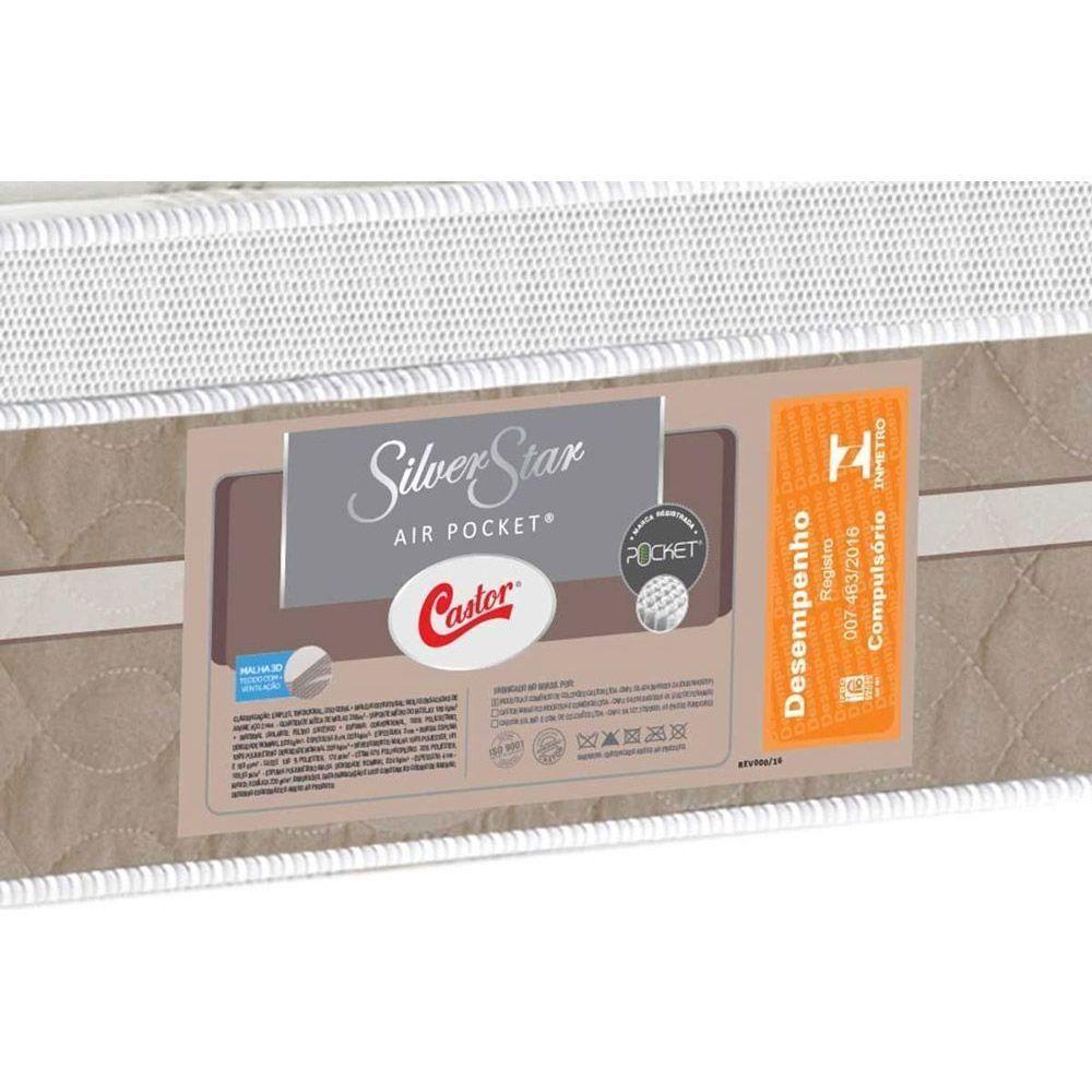 Miniatura Cama Box Baú Casal: Colchão Molas Pocket Ensacadas Castor Silver Star Air Double + Base Crc Suede Clean (138x188)