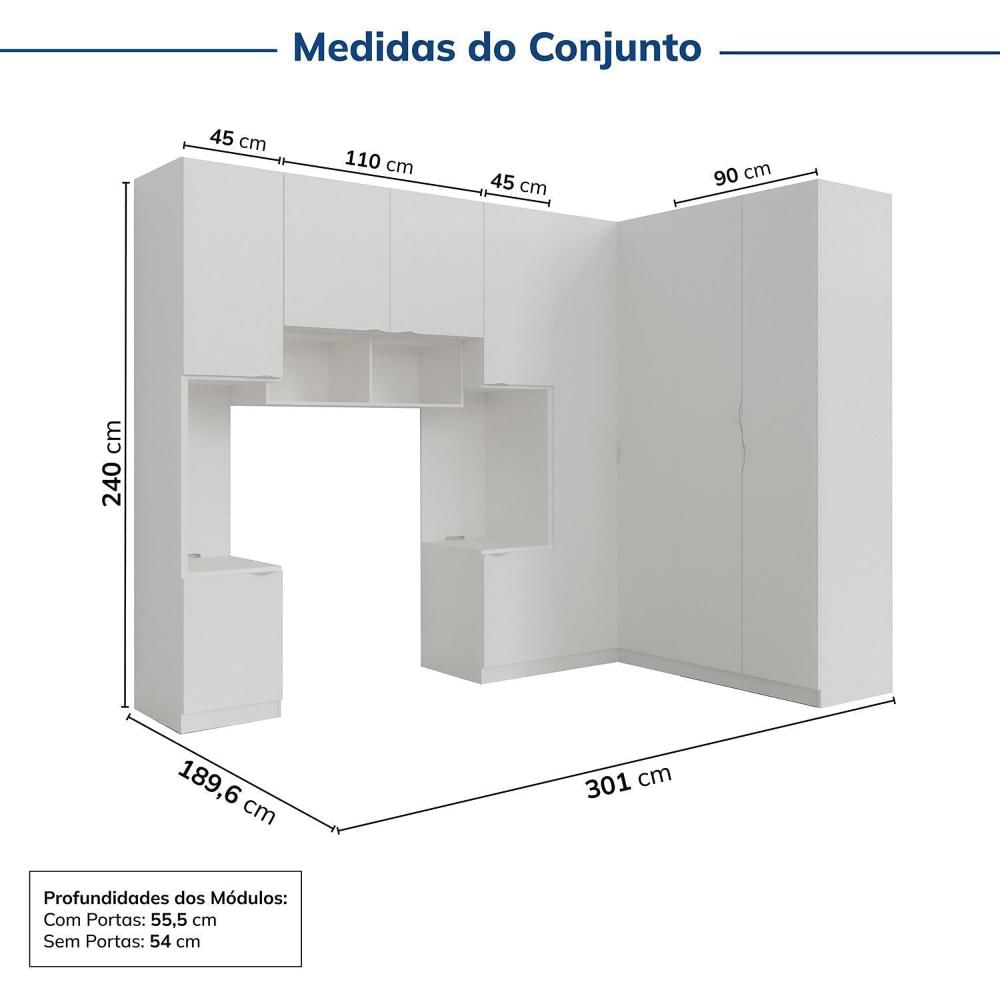 Miniatura Guarda-roupa Modulado de Canto 10 Portas 6 Peças Hera Cabecasa Madeiramadeira Branco Geada/Cinza
