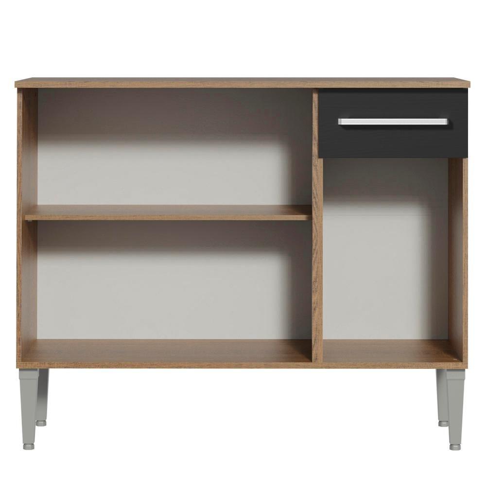 Balcão Gabinete Emilly 3 Portas 1 Gaveta Rustic Preto Madesa
