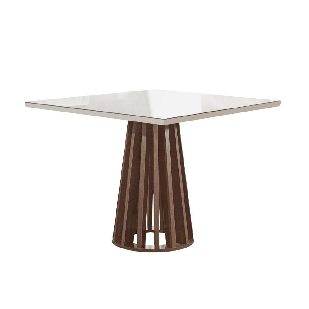 Conjunto Mesa Tampo Slim Plus Vidro Kansas 100cm 4 Cadeiras Arizona Chocolate/Off White/Suede Bege
