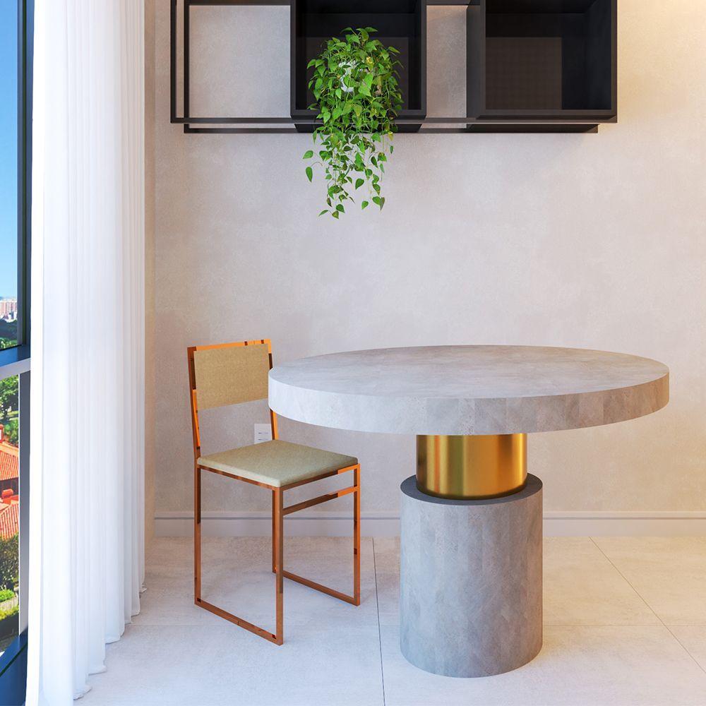 Miniatura Kit 2 Cadeiras De Jantar Industrial Isa Assento Estofado Veludo Bege Base Cobre - Bege