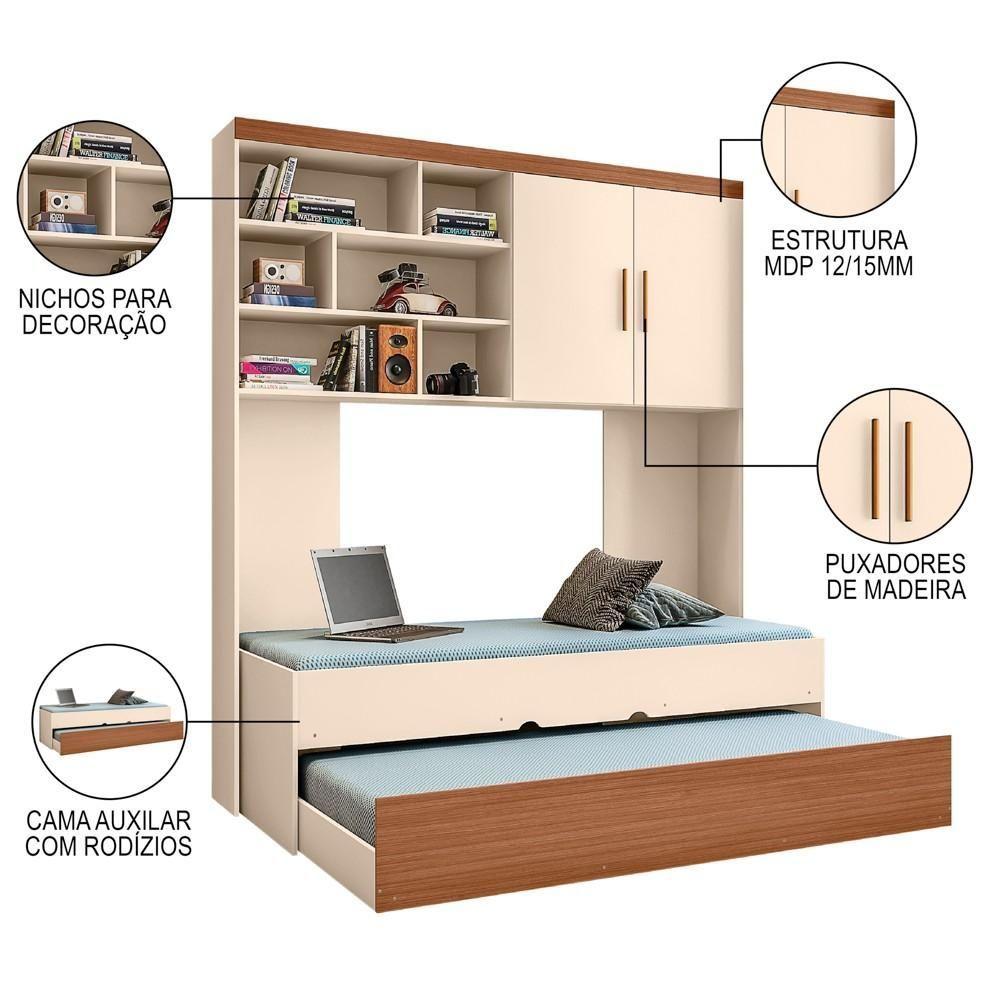 Quarto Infantil Modulado 4 Portas Com Bicama Chiara Off White-carvalho - Phoenix