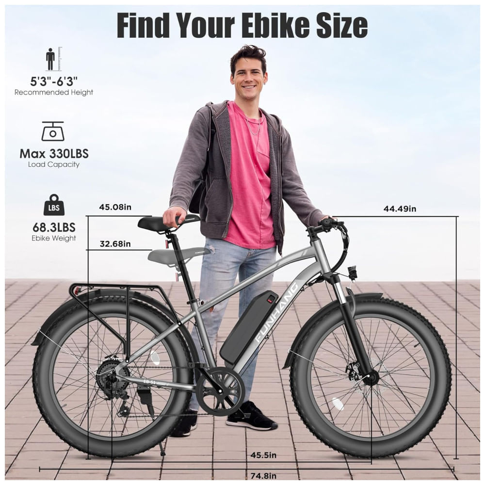 Bicicleta Elétrica para Adultos: Peak 1000W Ebike, 25MPH 60 Miles com Roda Gorda de 26'', Bateria de 48V 13AH, Suspensão Dianteira, Sinalizador de Cur
