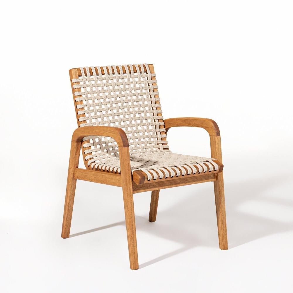 Conjunto 1 Banco 4 Cadeiras e 1 Mesa 180cm Traço Stain Jatobá/Corda Areia