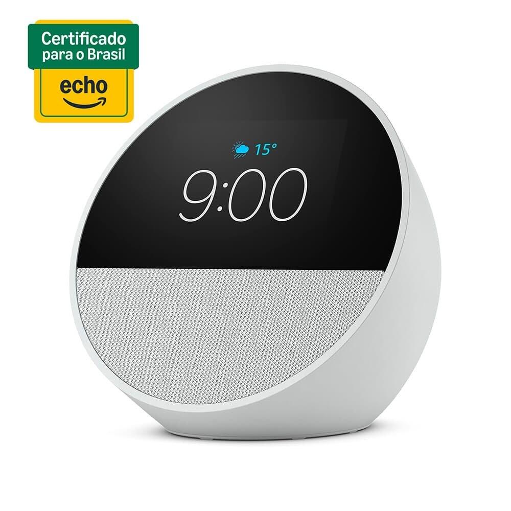Miniatura Echo Spot Amazon, Com Alexa, Som envolvente, Com Relógio, Smart Speaker, Branco - B0C2S3VVLW