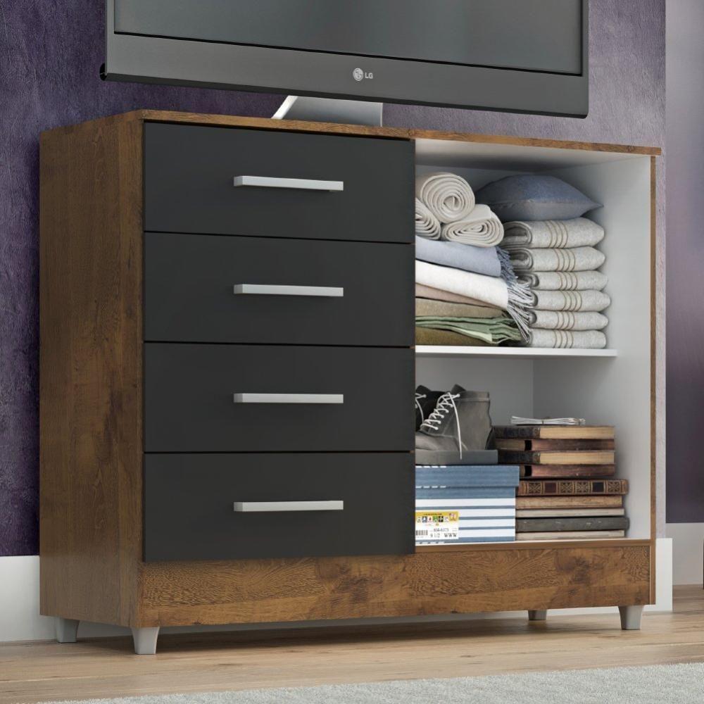 Cômoda Sapateira Gisele 2 Portas 4 Gavetas Castanho/Onix