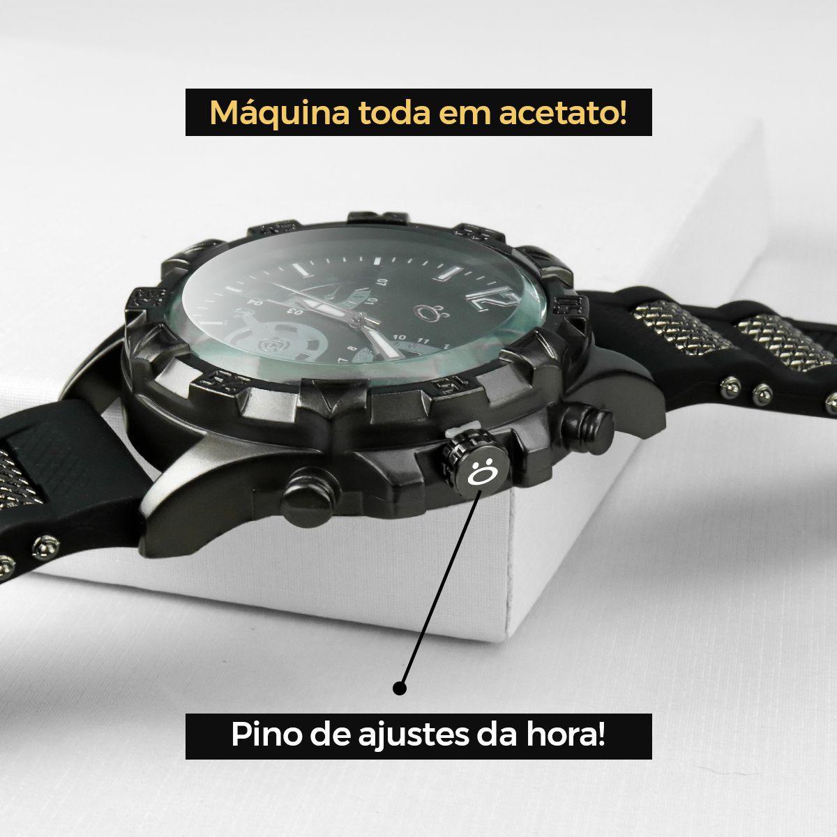 Miniatura Relogio Masculino Preto Aço + Pulseira Social Robusto