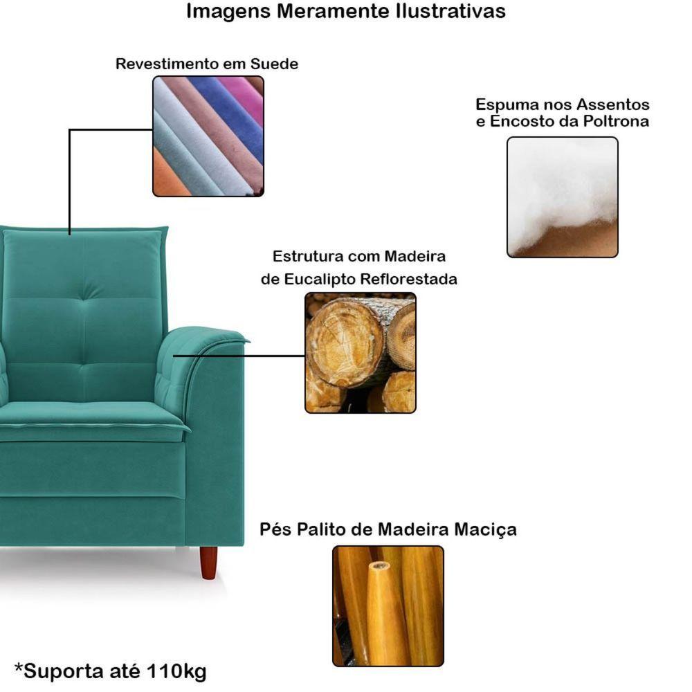 Poltrona Amamentação Confortável Com Puff Ayla Suede azul Turquesa