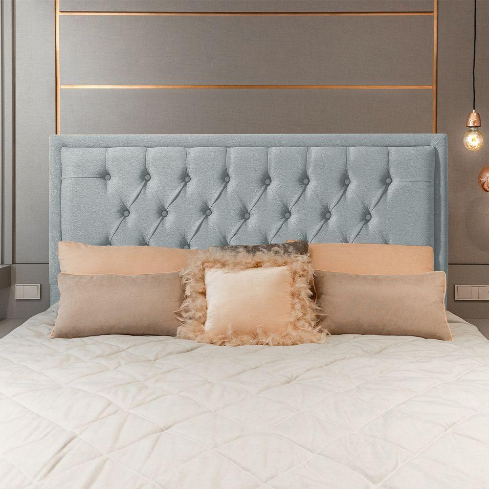 Miniatura Cabeceira Estofada Veneza 195cm Em Linho Cinza - Luxo Estofados - Cor: Cinza