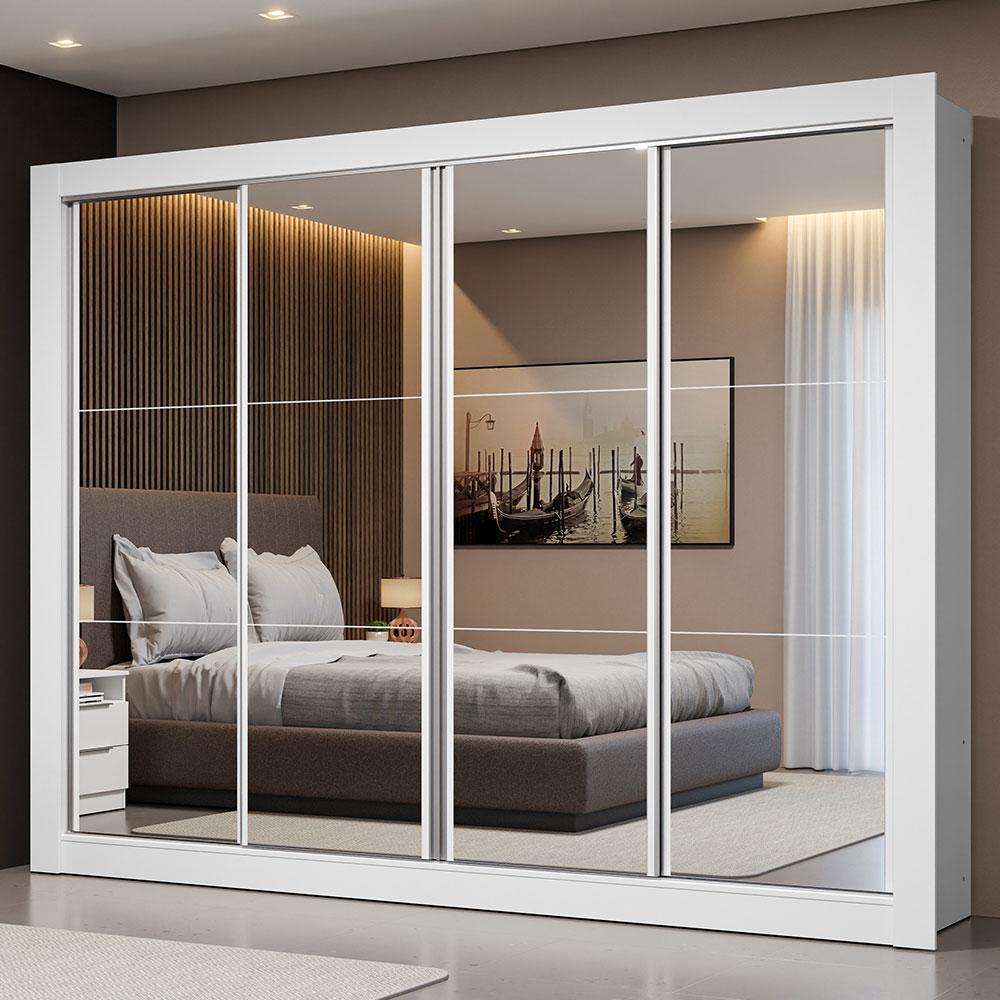 Miniatura Guarda-Roupa Madesa Montana 4 Portas de Correr de Espelho - Branco Branco