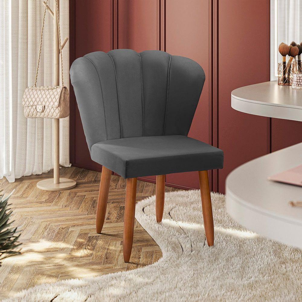 Cadeira Poltrona Pétala Yasmin Sala Estar Penteadeira Veludo Chumbo