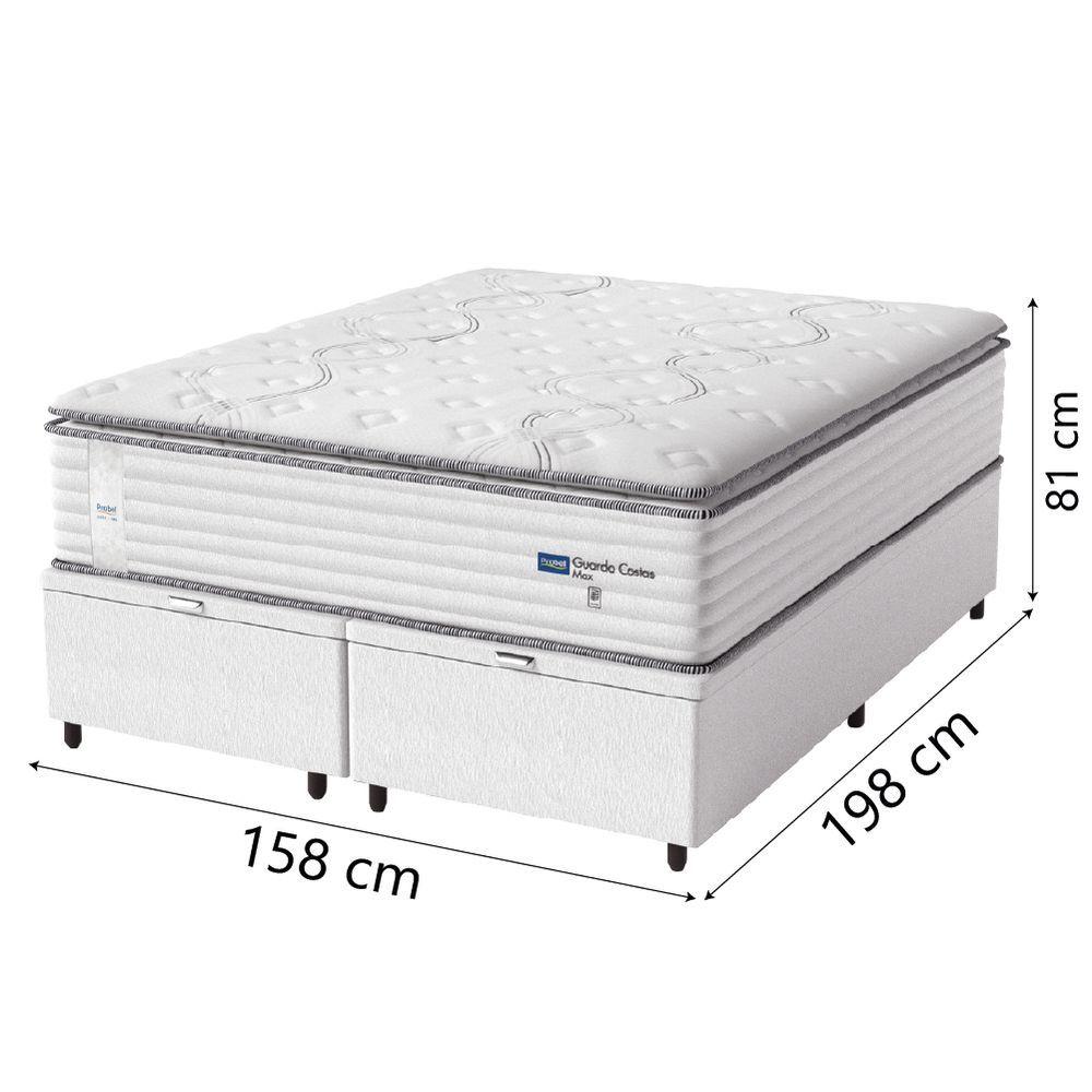 Miniatura Cama Box Baú Casal Queen Colchão Molas Guarda Costas Com Pillow 158x198x81cm Branco Cinza