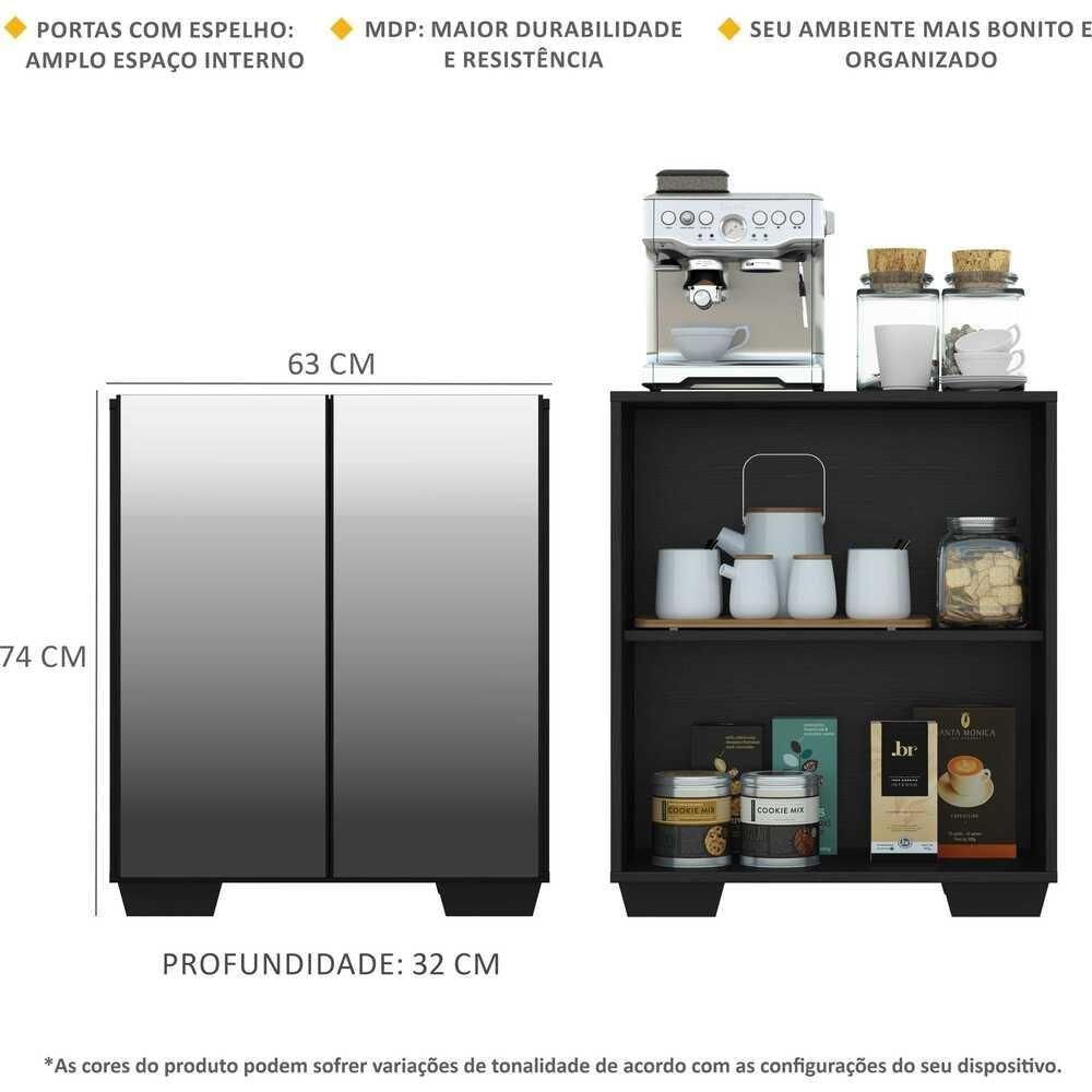 Aparador Buffet 2 Portas Com Espelho Vegas V3614 Preto