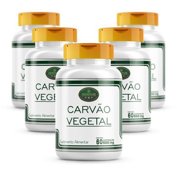 Miniatura Carvão Vegetal Ativado Puro 100% Natural Cáps Kit 5 Potes