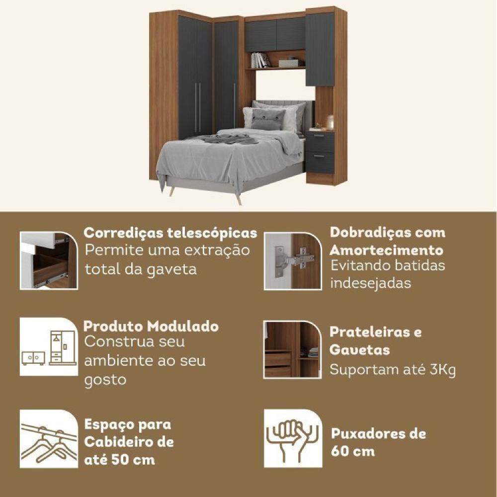 Miniatura Guarda-Roupa Modulado Viena 6 Portas 6 Gavetas da Espresso Móveis Nogal/Grafite
