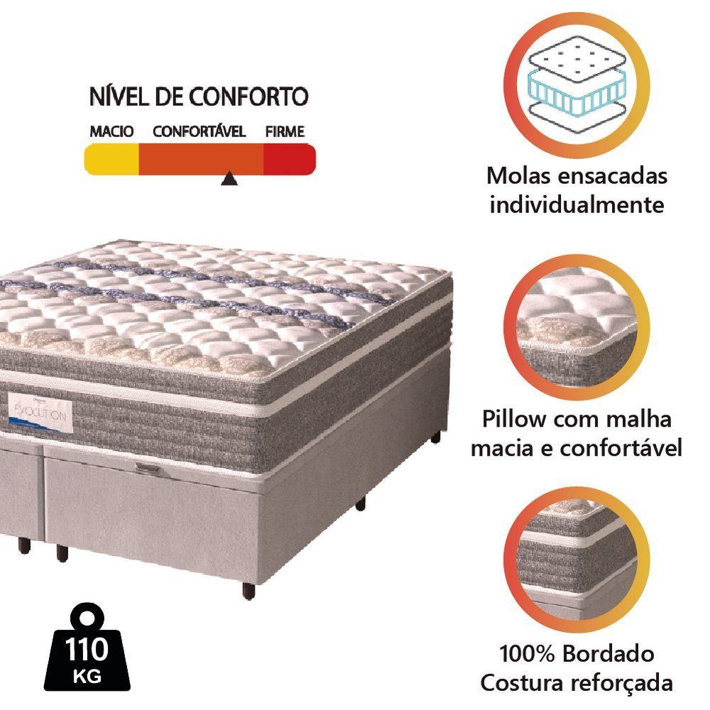 Miniatura Cama Box Baú Casal King Colchão Molas Ensacadas Com Pillow Evolution 193x203x73cm Suede Cinza/branco