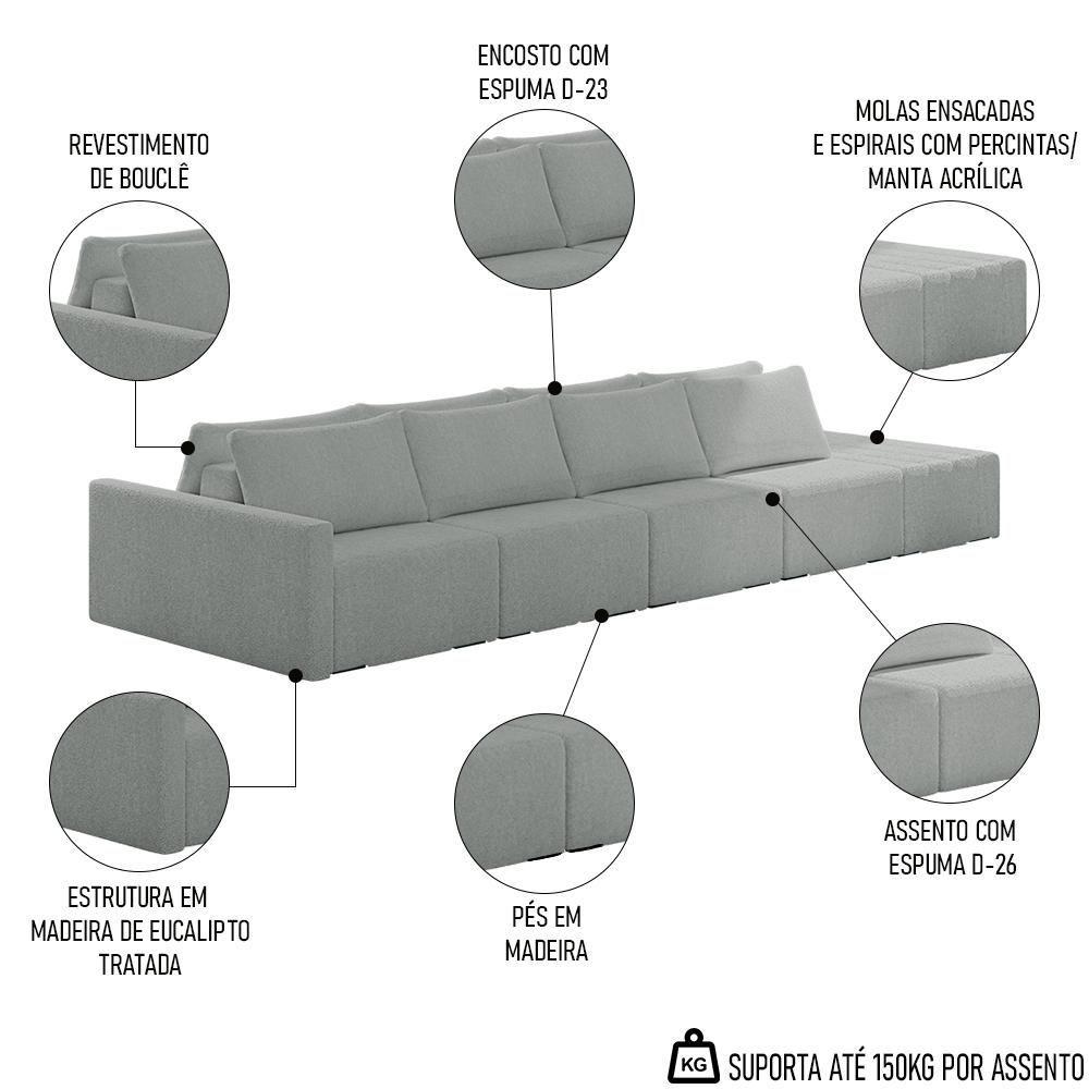 Miniatura Sofá Ilha Modular Com Puff Para Sala Living 392cm Georgia K04 Bouclê Cinza Claro - Mpozenato