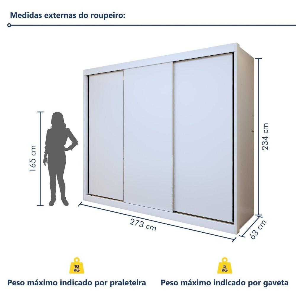 Miniatura Guarda-roupas 3 Portas de Correr 100% Mdf Monte Rei Branco