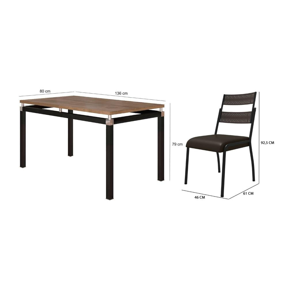 Miniatura Conjunto Sala de Jantar Tubular Mesa Copenhague com 4 Cadeiras Atenas Fabone Móveis Preto/Marrom