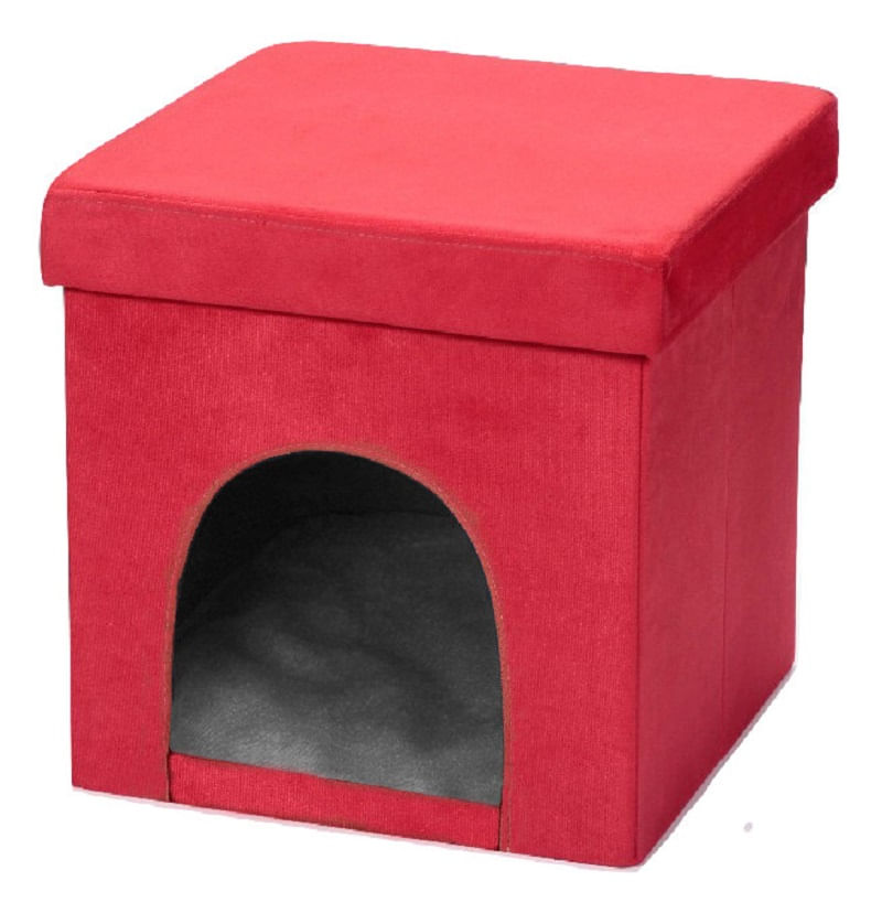 Miniatura Puff Pet Puff Baú Casinha Pet Dobrável em Suede Vermelho
