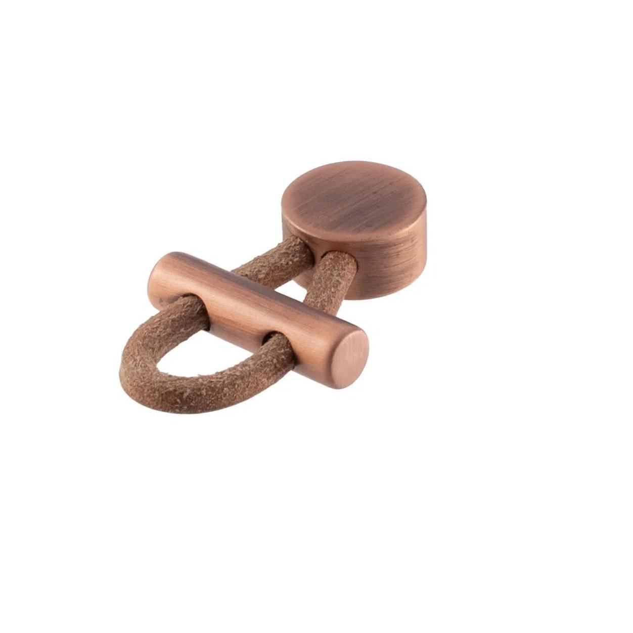 Miniatura Kit 3 Puxador Oriente Couro Zen Ponto Vecchio Cobre Marrom