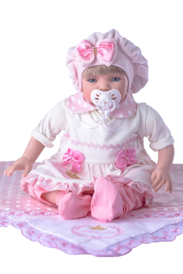 Miniatura Boneca Bebê Reborn Princesa Larinha Loira 53Cm 20 Acessórios