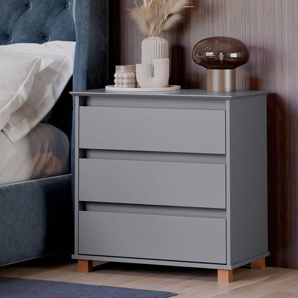 Miniatura Mini Cômoda Para Quarto 3 Gavetas Prisma Cinza