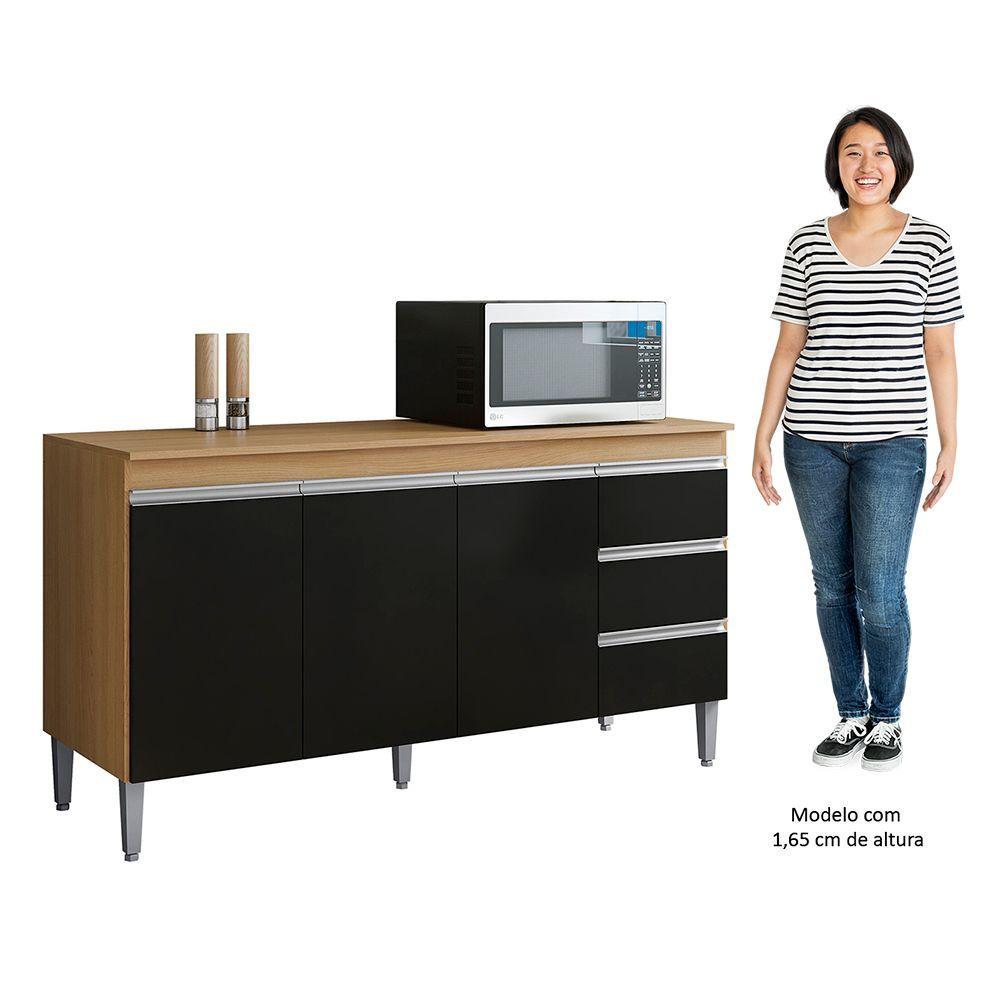 Miniatura Balcão De Cozinha Com Tampo 160cm 3 Gavetas Andréia Amêndoa Preto