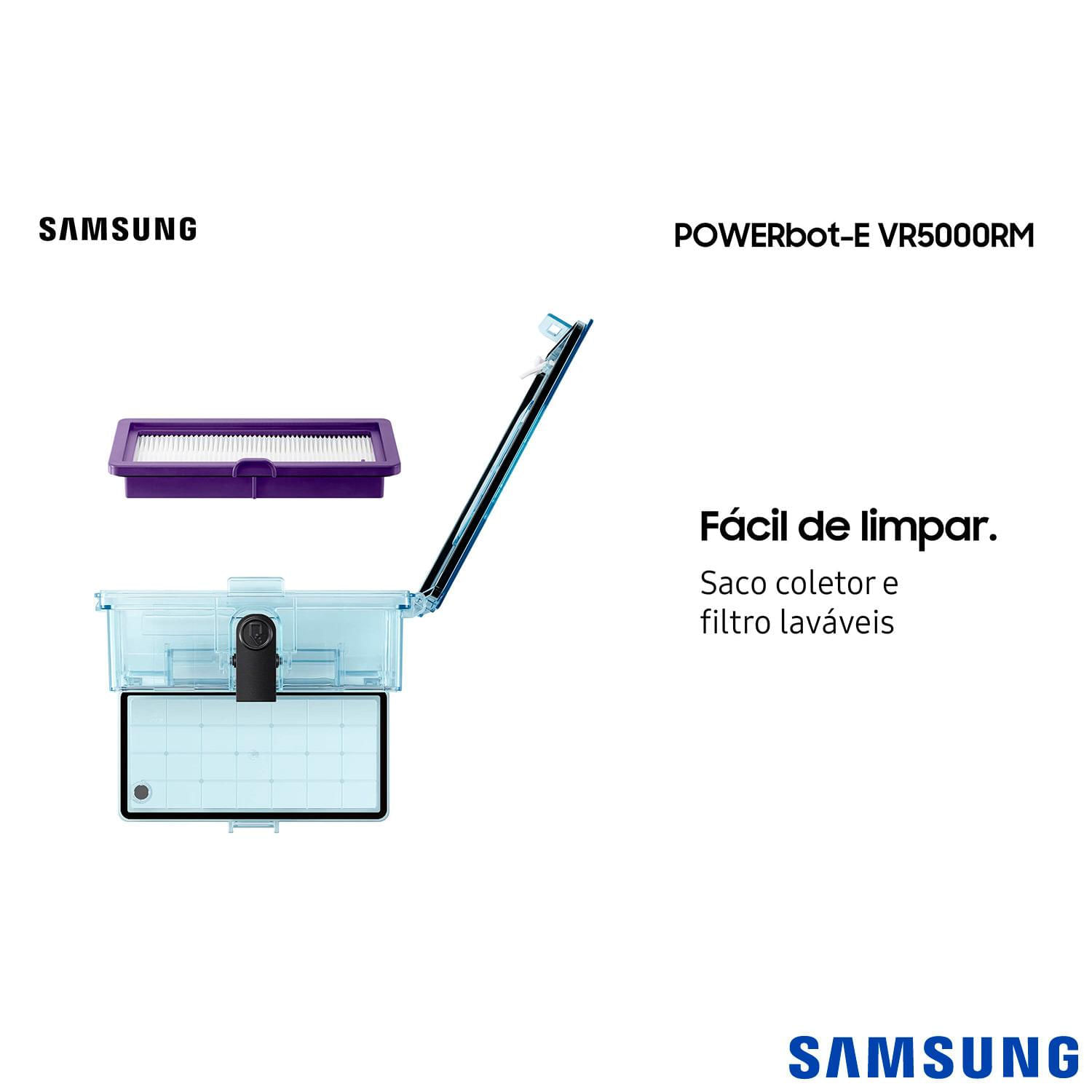 Miniatura Powerbot-e VR5000RM Aspirador Robô Inteligente 2 em 1 Samsung: Aspira e passa pano com WI-FI - VR05R5050WK/AZ Bivolt