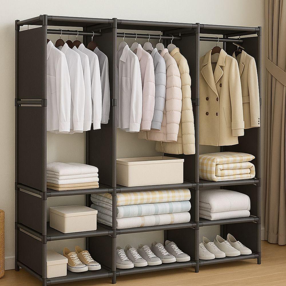 Guarda-roupa Organizador Aberto Com 3 Seções E Prateleiras Closet Moderno