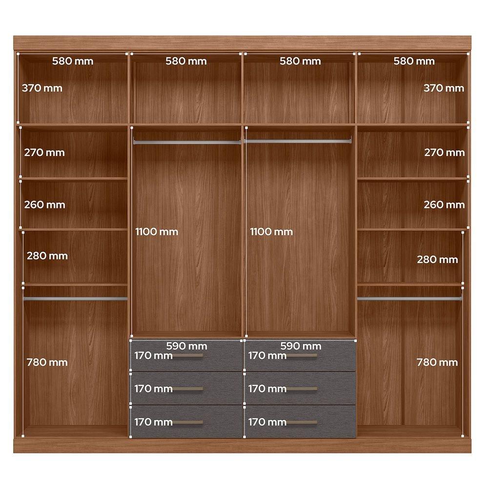 Miniatura Guarda Roupa Casal 8 Portas 6 Gavetas Master Grafite/Jatobá